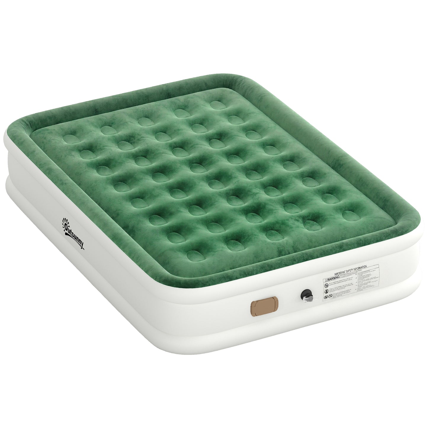 Inflatable Mattress, Double Air Bed with Built-in Pump, Dark Green