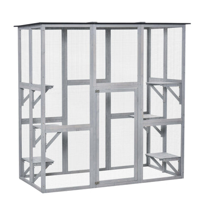 Wooden Cat House with Platforms, Cat Cage for Multiple Kittens