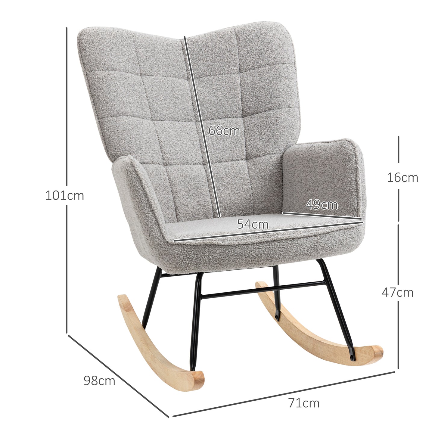 Wingback Rocking Chair for Nursing w/ Steel Frame Light Grey