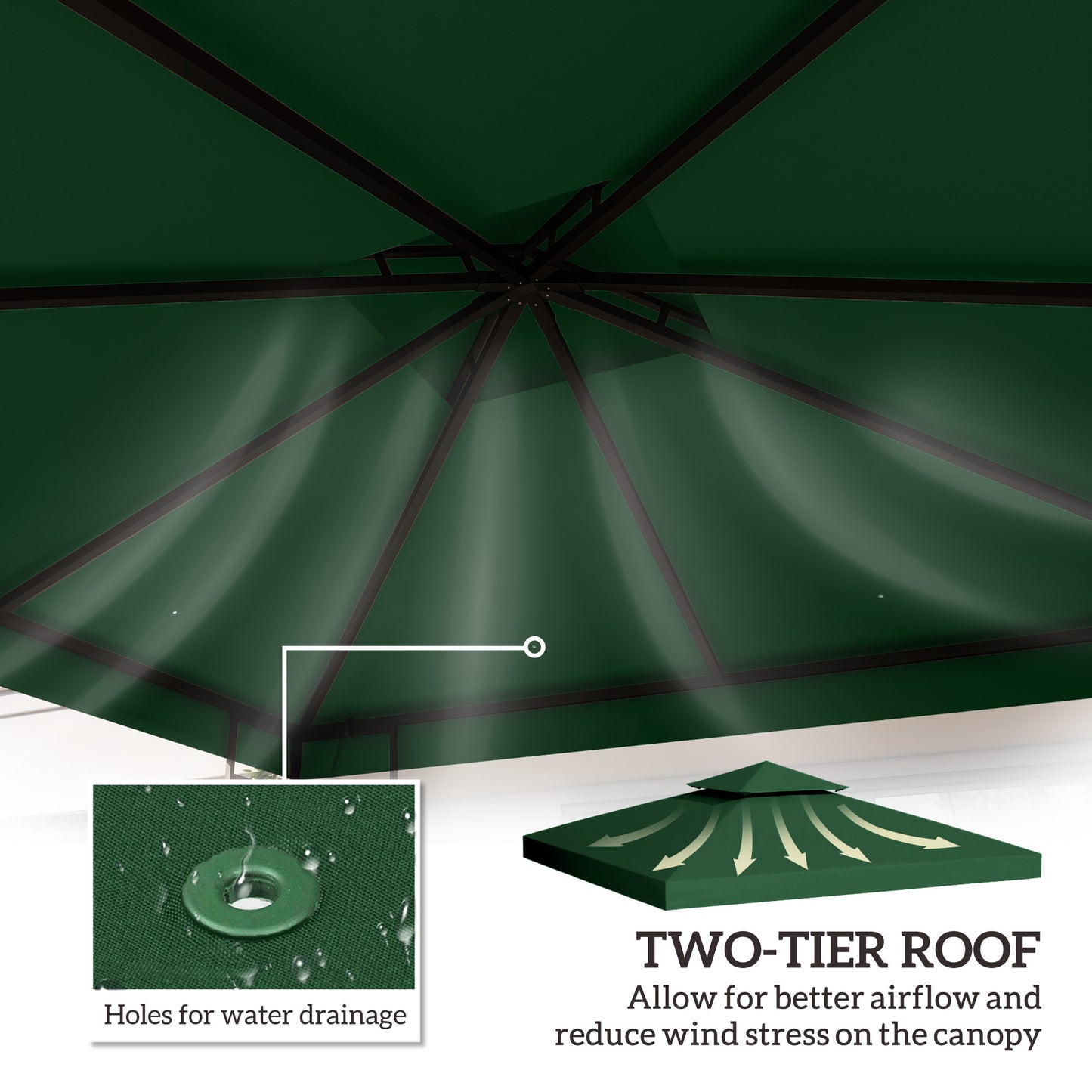 3(m) 2 Tier Garden Gazebo Top Cover Replacement Canopy Roof Dark Green