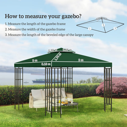 3(m) 2 Tier Garden Gazebo Top Cover Replacement Canopy Roof Dark Green