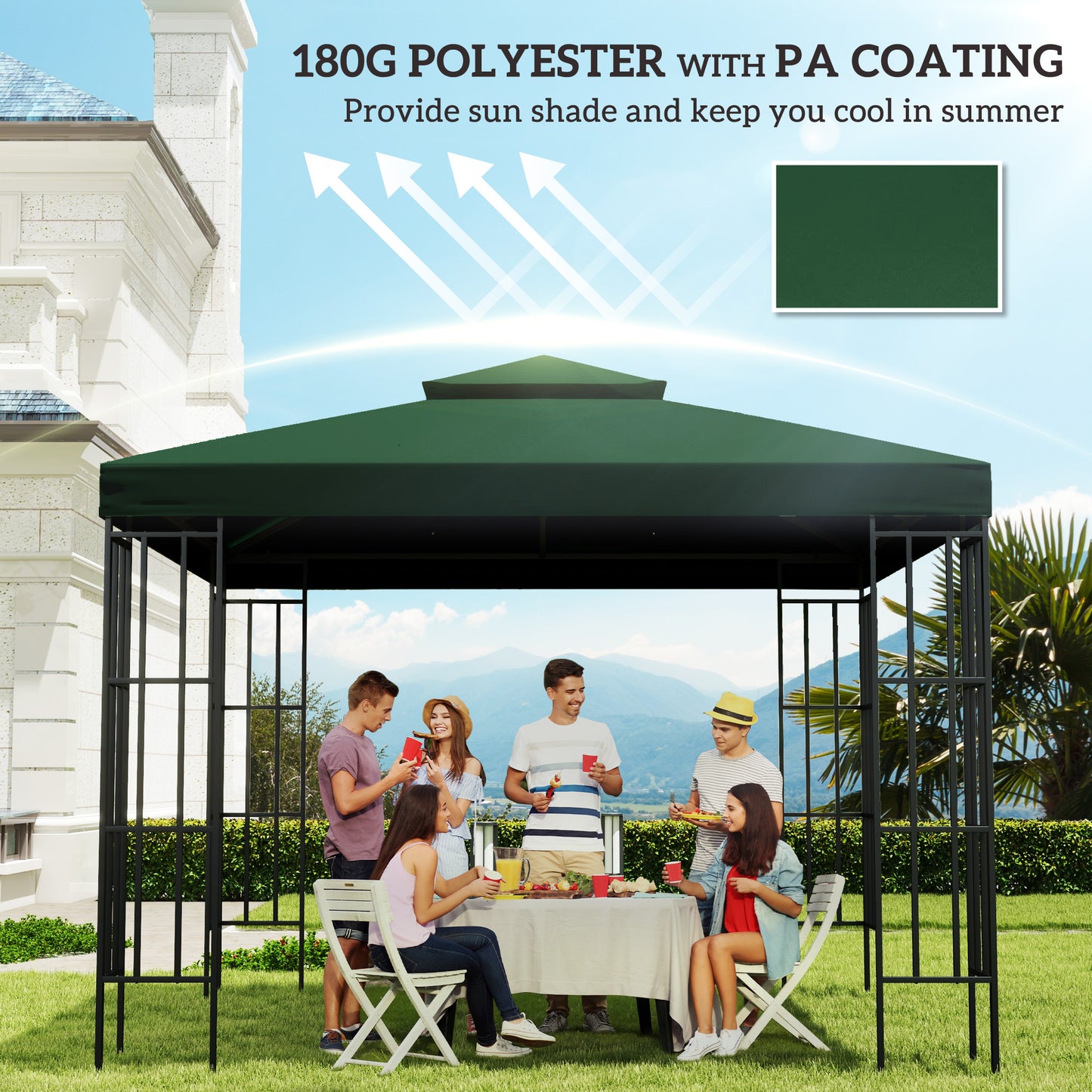3(m) 2 Tier Garden Gazebo Top Cover Replacement Canopy Roof Dark Green