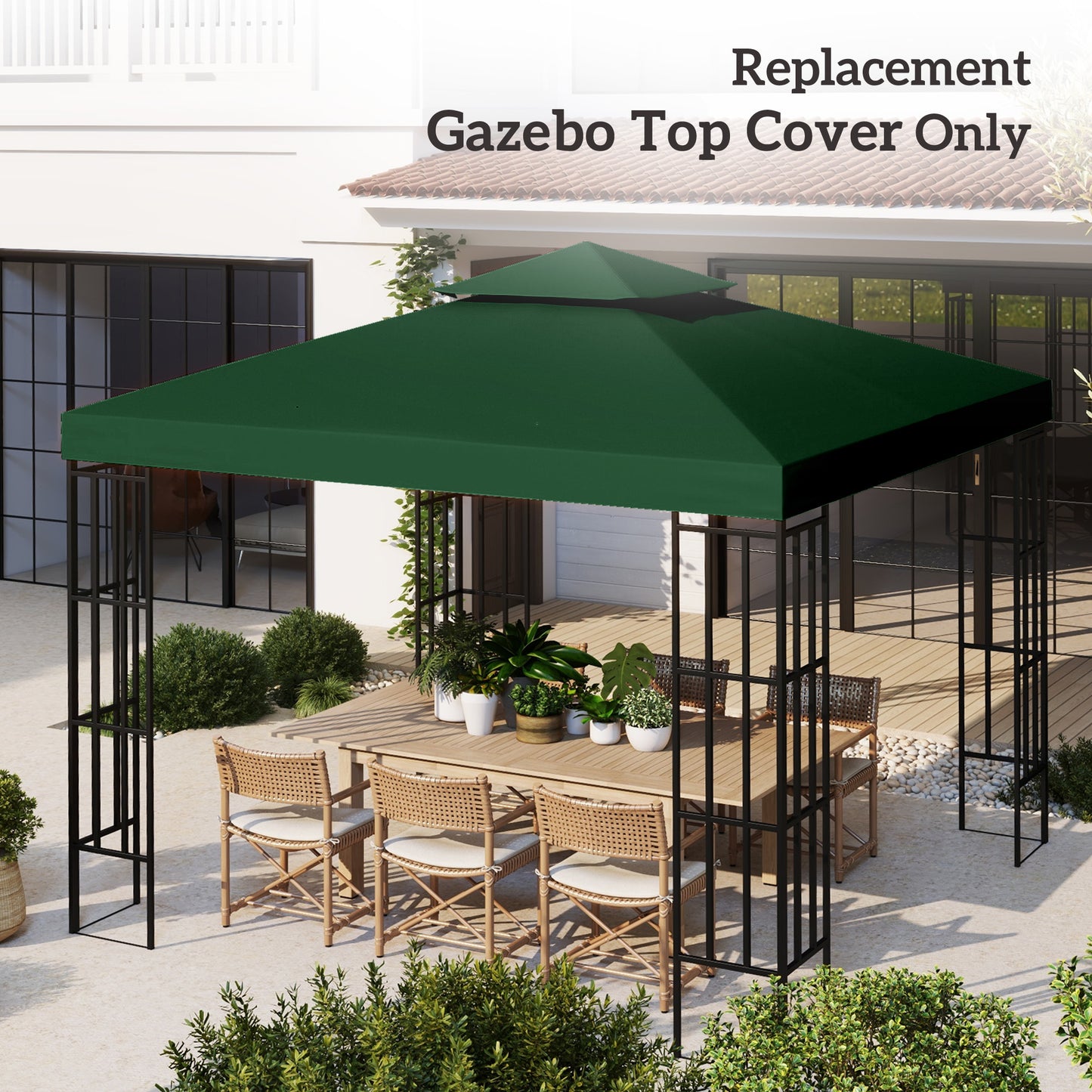 3(m) 2 Tier Garden Gazebo Top Cover Replacement Canopy Roof Dark Green