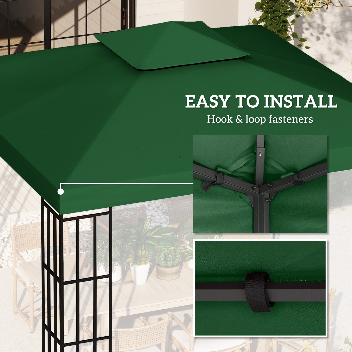 3(m) 2 Tier Garden Gazebo Top Cover Replacement Canopy Roof Dark Green