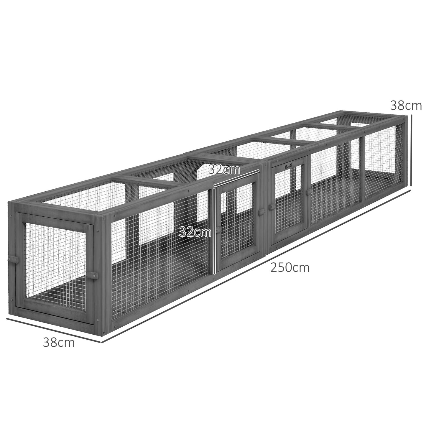 Cat Tunnel, 250cm Extra Long Wooden Cat Play Tunnel with 8 Doors Grey