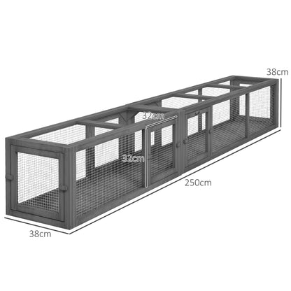 Cat Tunnel, 250cm Extra Long Wooden Cat Play Tunnel with 8 Doors Grey
