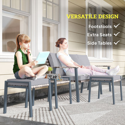 7 Seater Rattan Garden Furniture Set with Glass Coffee Table Grey