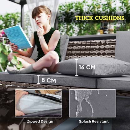 7 Seater Rattan Garden Furniture Set with Glass Coffee Table Grey