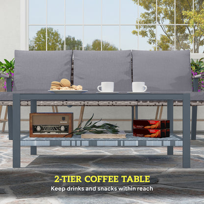 7 Seater Rattan Garden Furniture Set with Glass Coffee Table Grey