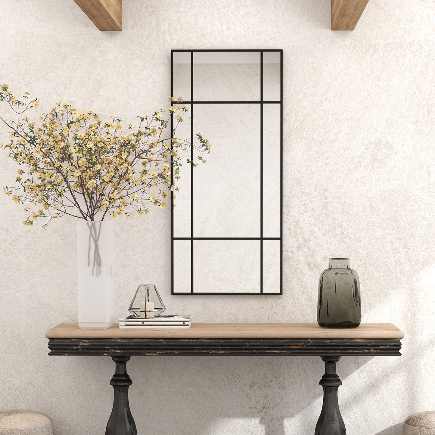 Window Style Vanity Mirror 110 x 50cm Hanging Wall Mirror Black