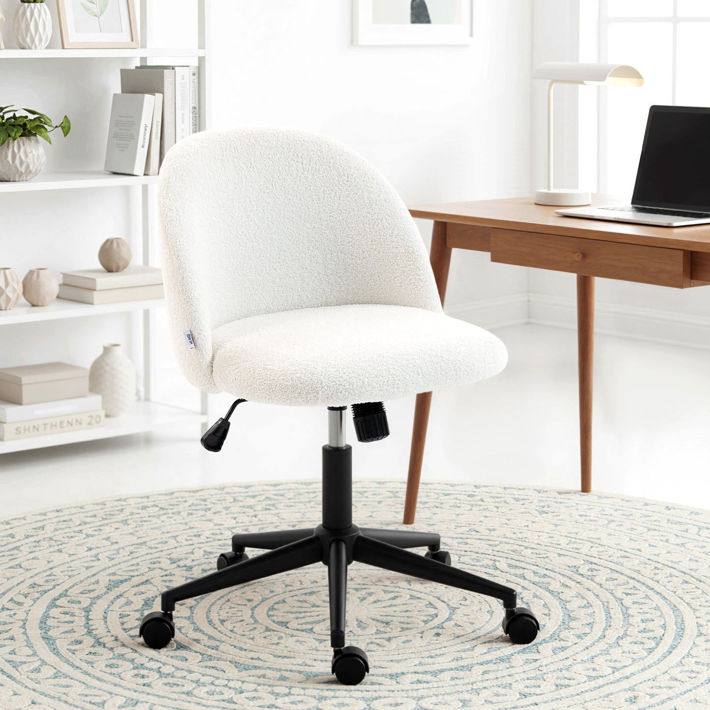 Desk Chair, Fluffy Swivel Office Chair for Makeup Vanity, Cream