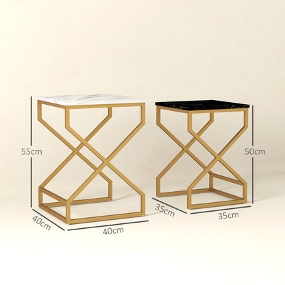 Nest Of Tables, Coffee Table Set with Steel Frame Black/White
