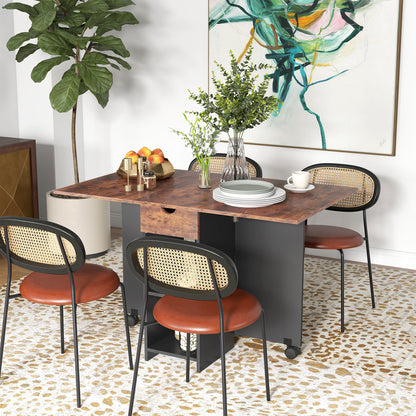 Foldable Dining Table, Drop Leaf Table with Storage, Rustic Brown