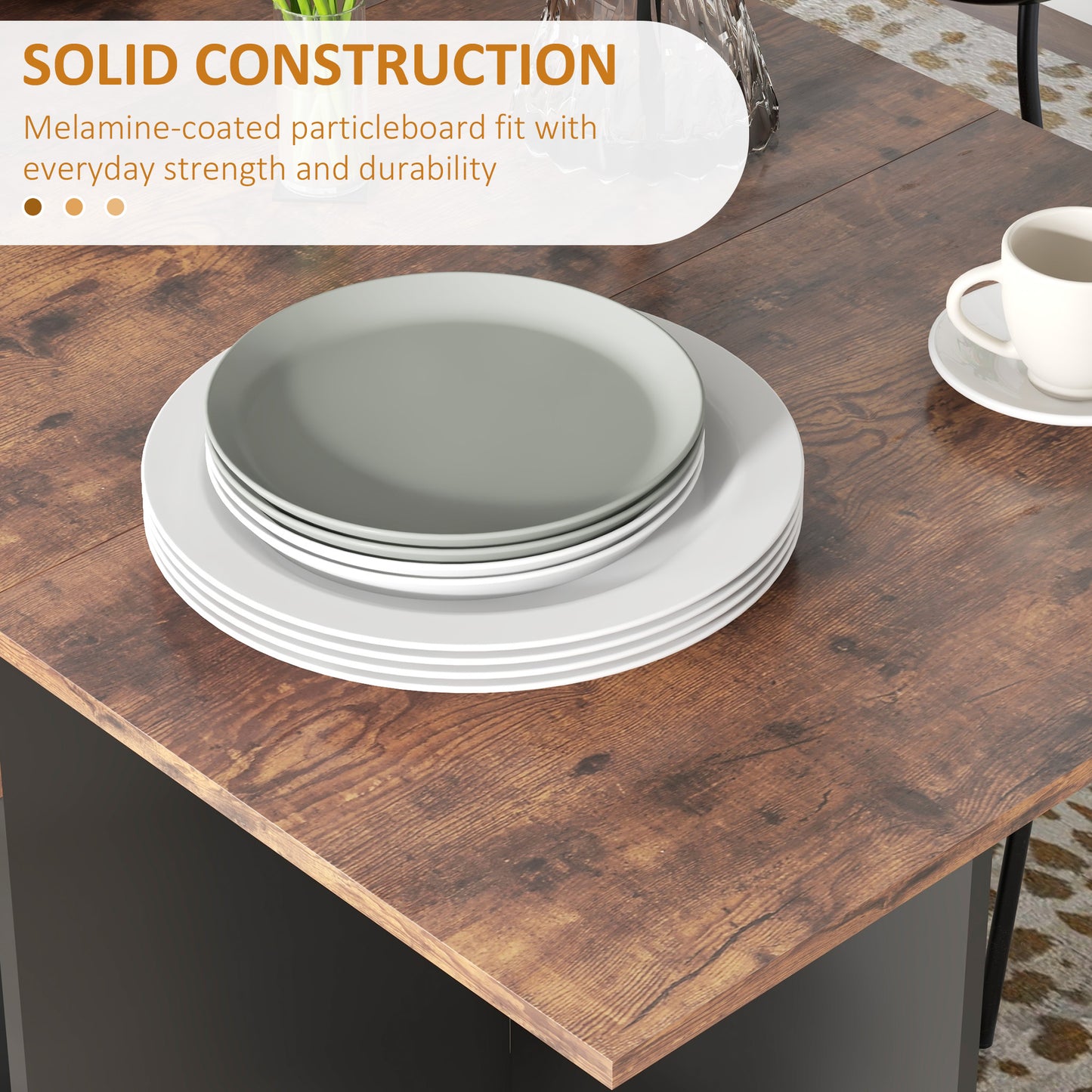 Foldable Dining Table, Drop Leaf Table with Storage, Rustic Brown