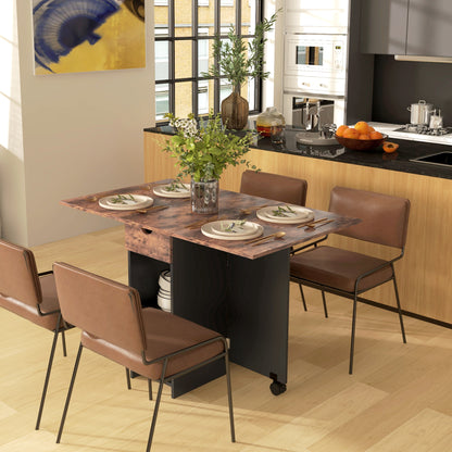 Foldable Dining Table, Drop Leaf Table with Storage, Rustic Brown