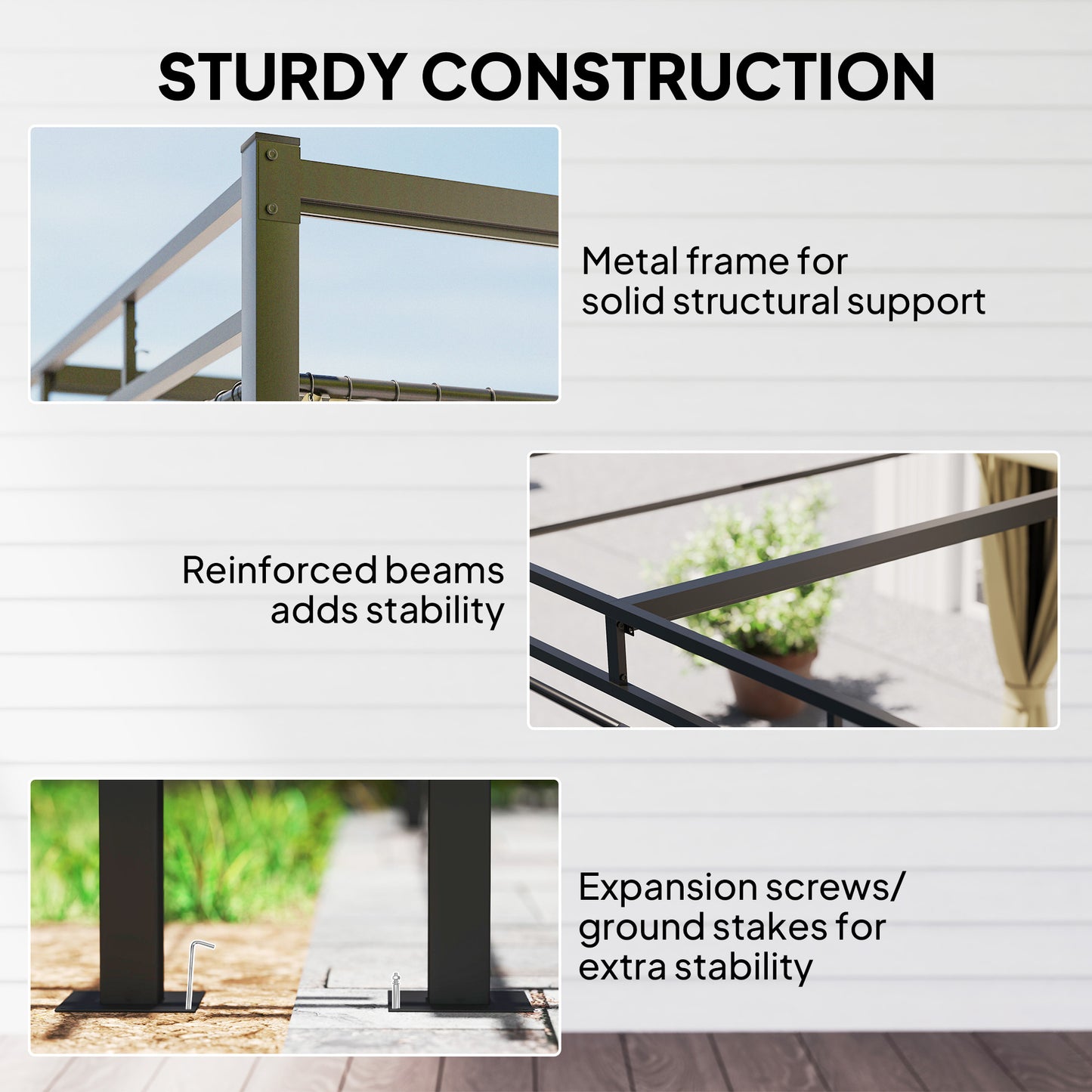 3 x 3 m Garden Pergola with Retractable Canopy, Curtains, Khaki