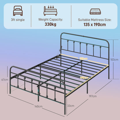 Double Bed Frame with LED Lights and Charging Station, Black