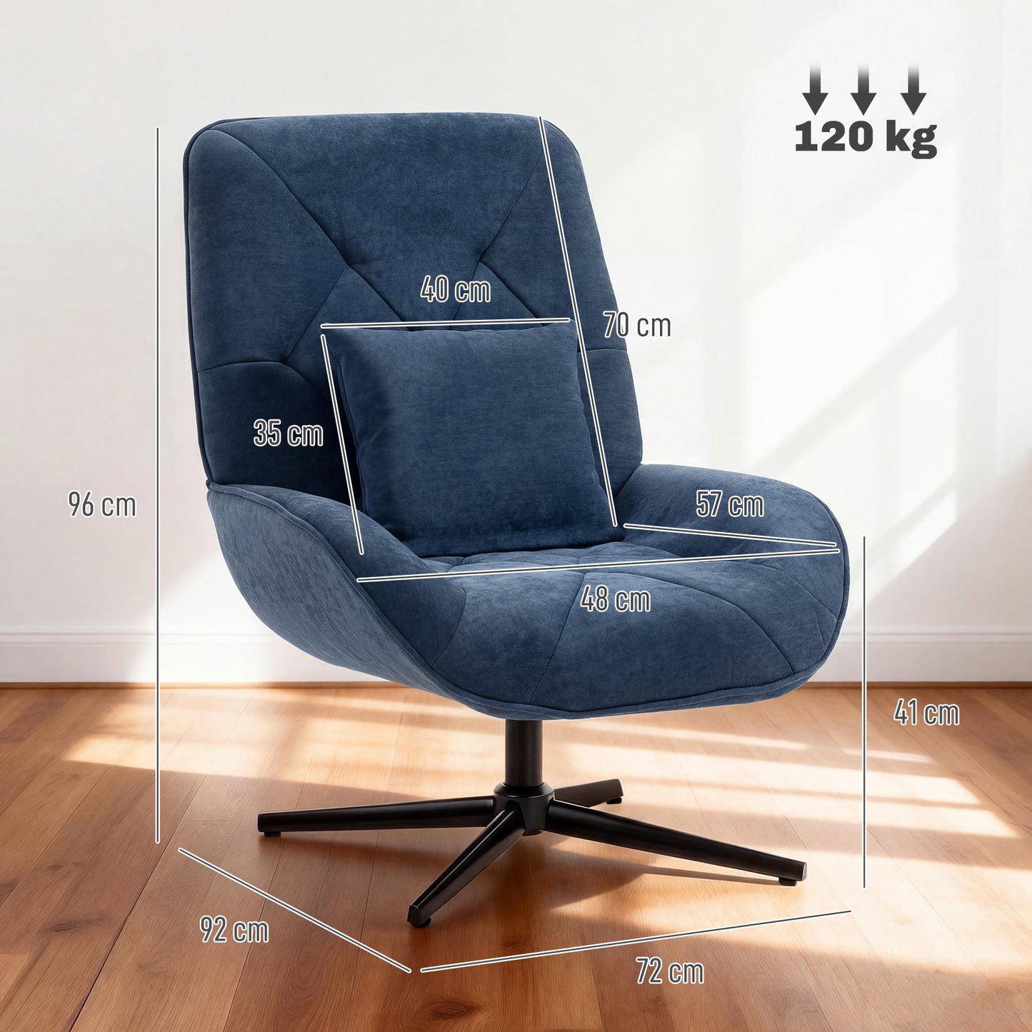 Swivel Accent Chair, Chenille Armchair with Lumbar Pillow, Dark Blue