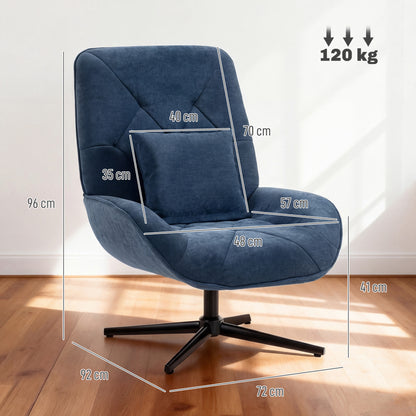 Swivel Accent Chair, Chenille Armchair with Lumbar Pillow, Dark Blue