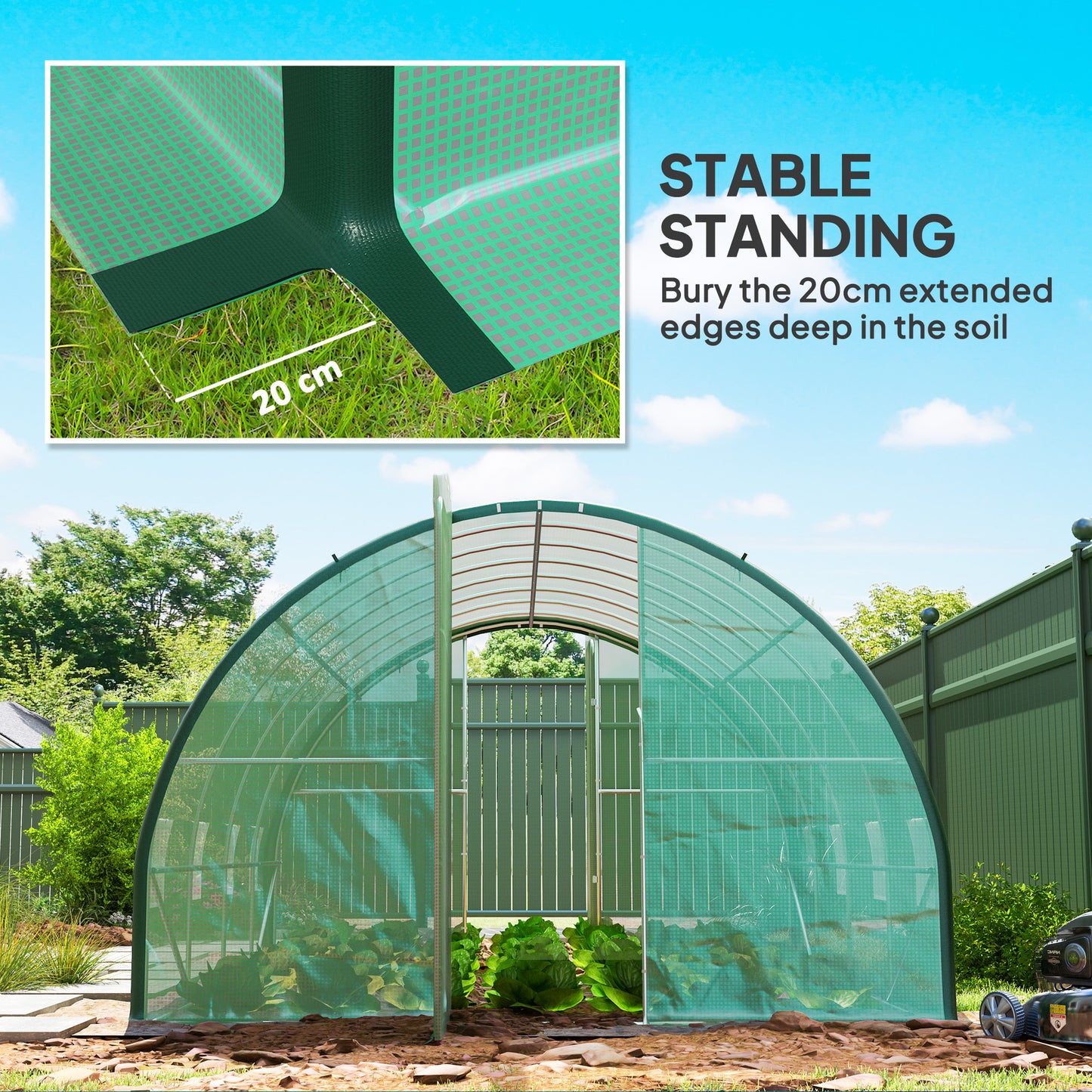 Tunnel Greenhouse Upgraded Structure, Hinged Doors, 4 x 3(m), Green
