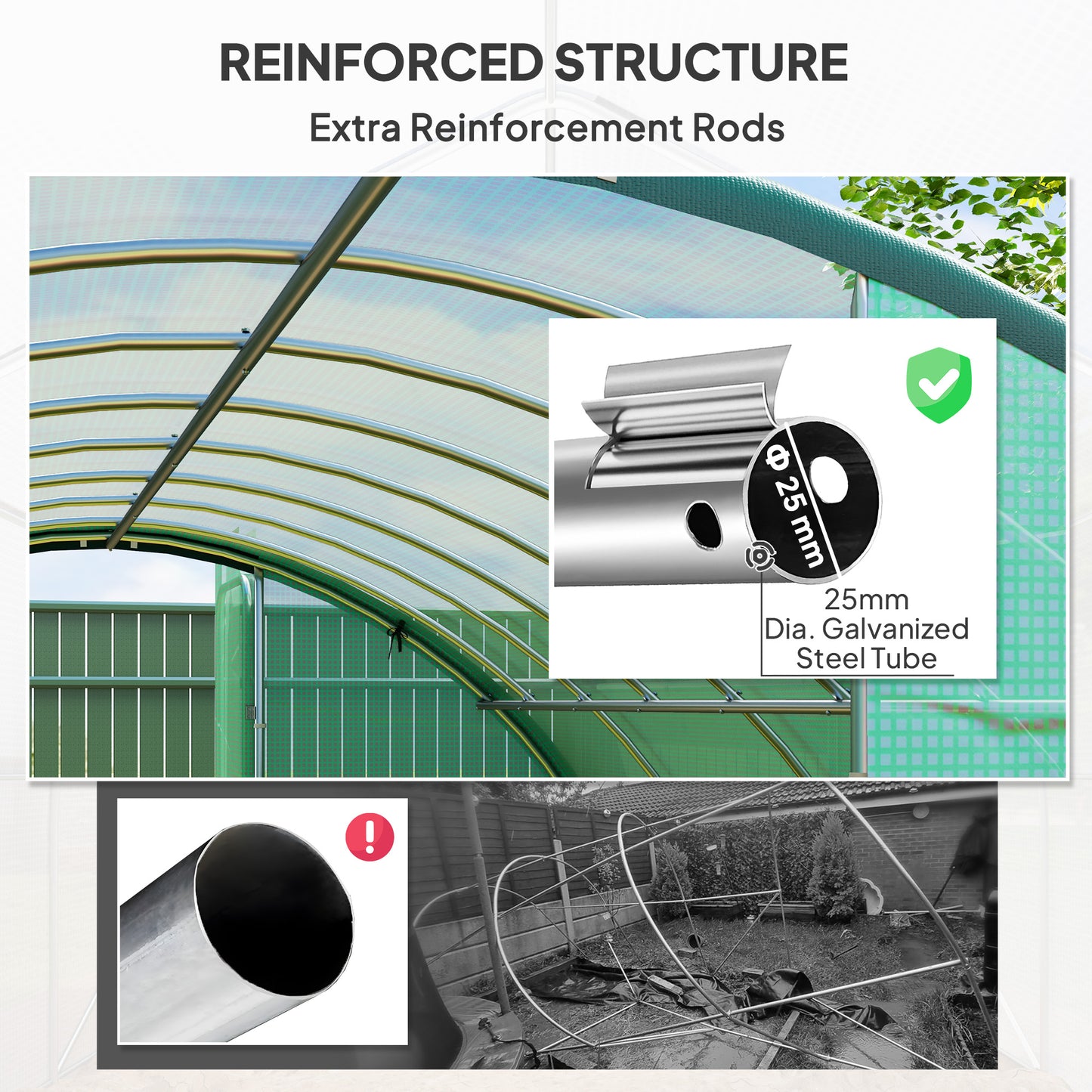 Tunnel Greenhouse Upgraded Structure, Hinged Doors, 4 x 3(m), Green