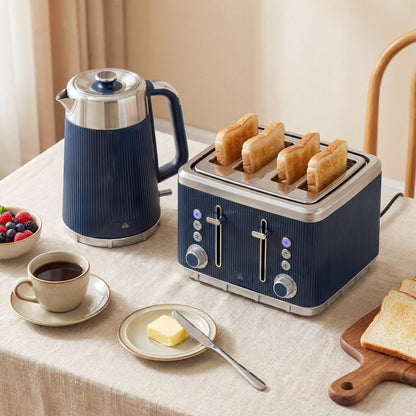 1.7L 3000W Rapid Boil Kettle and 4 Slice Toaster Set Dark Blue
