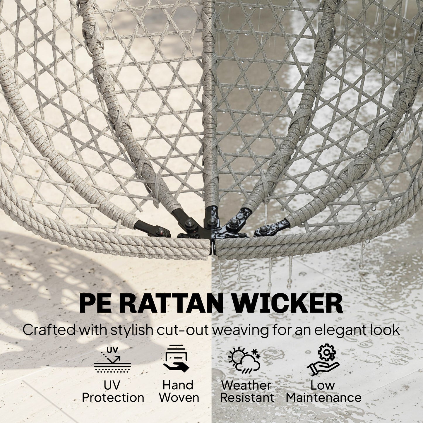 Hanging Egg Chair, Rattan Swing Chair with Stand, Light Grey