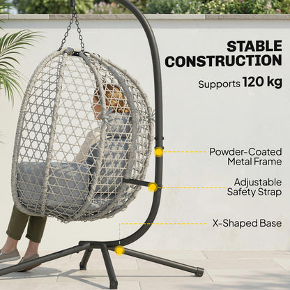 Hanging Egg Chair, Rattan Swing Chair with Stand, Light Grey