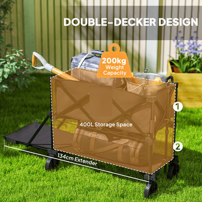 Double Decker Folding Trolley Cart on Wheels, 200KG Capacity Black