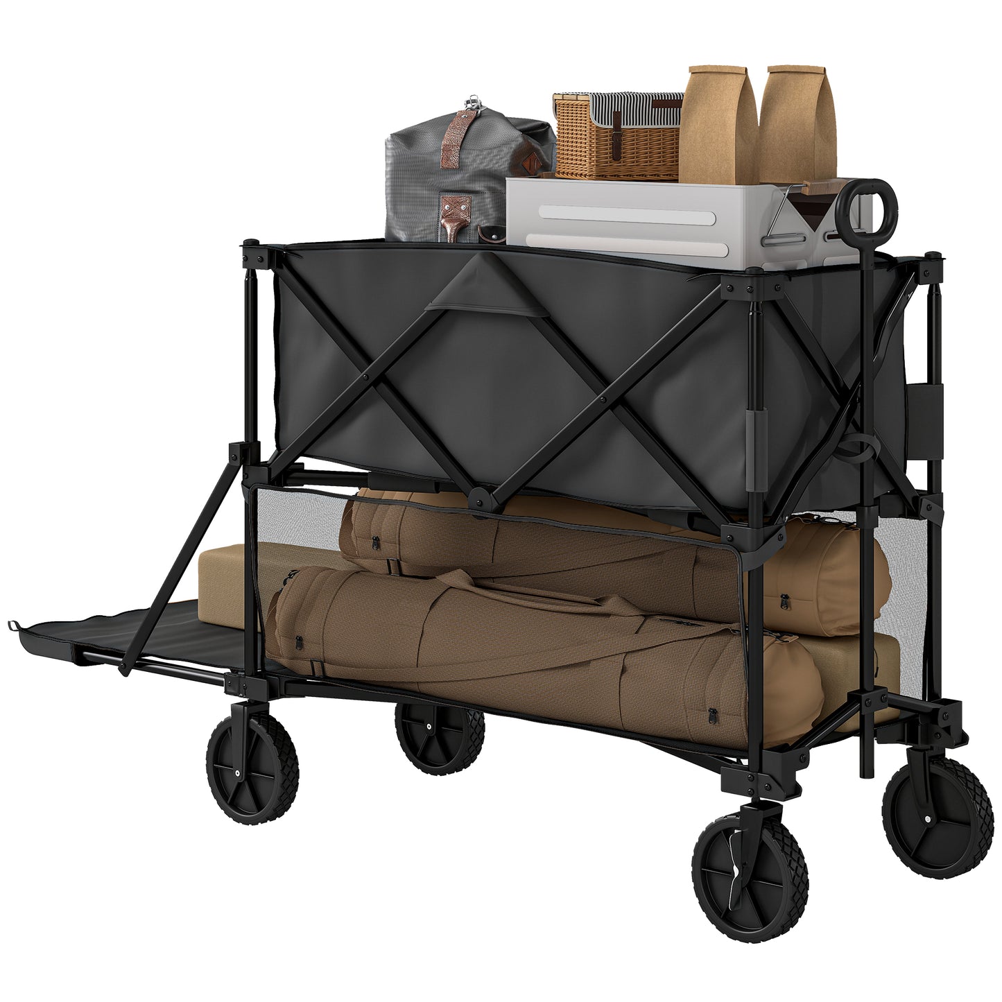 Double Decker Folding Trolley Cart on Wheels, 200KG Capacity Black