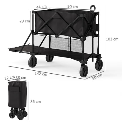 Double Decker Folding Trolley Cart on Wheels, 200KG Capacity Black