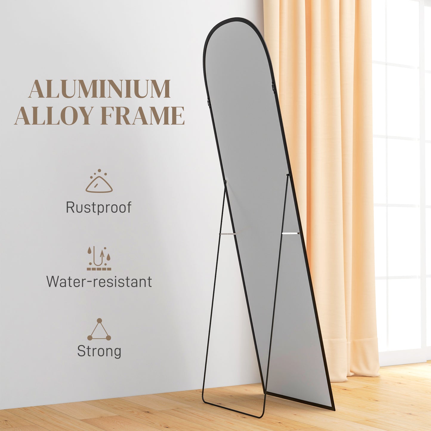 Full Length Mirror with Aluminium Alloy Frame Hanging or Leaning Black