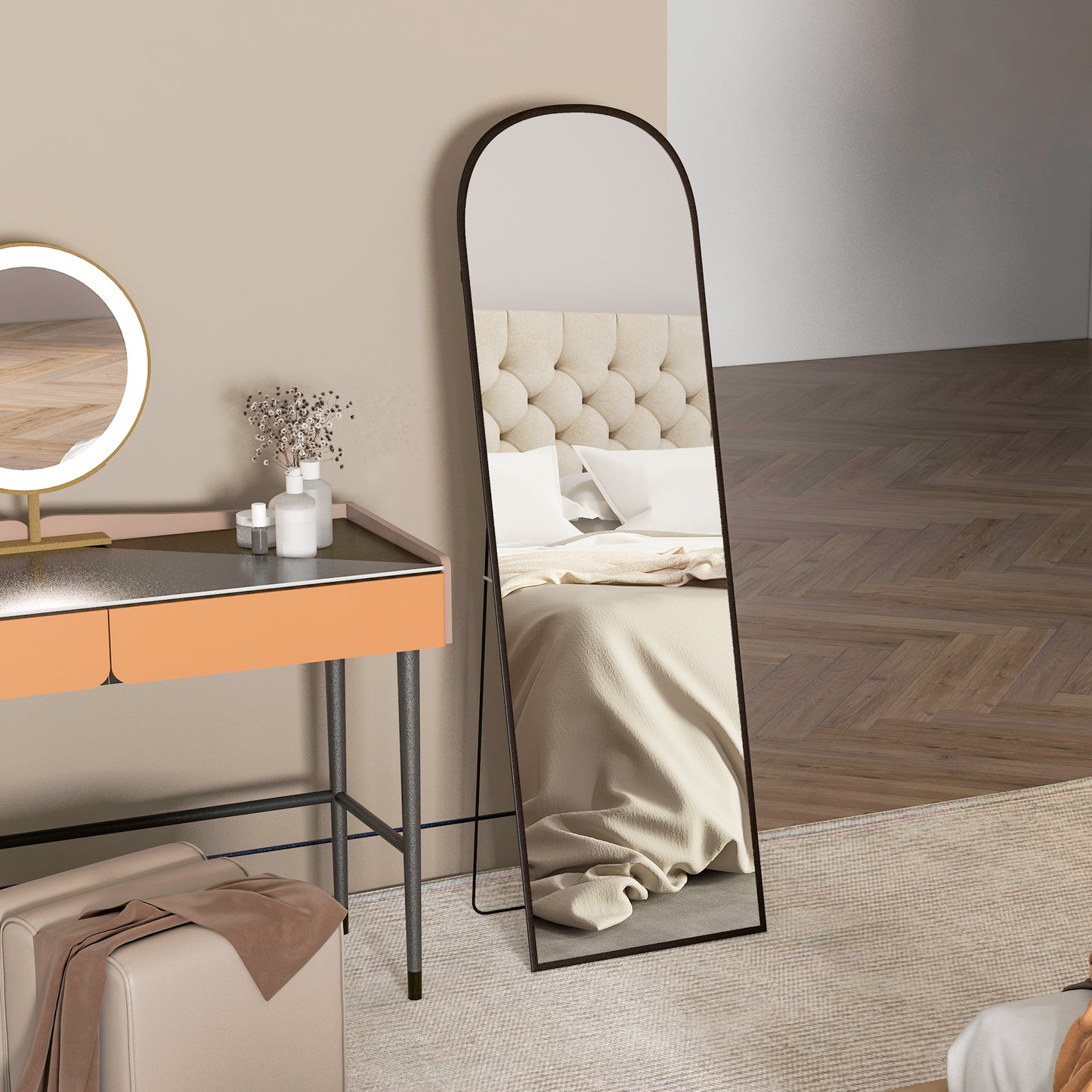 Full Length Mirror with Aluminium Alloy Frame Hanging or Leaning Black