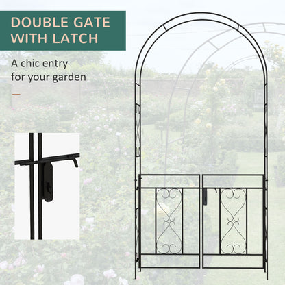 Metal Garden Arch with Double Gate, Garden Arbor Climbing Plants