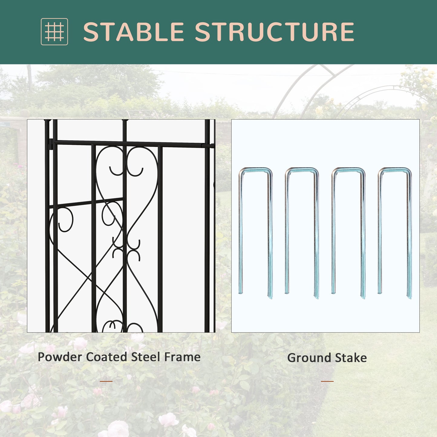 Metal Garden Arch with Double Gate, Garden Arbor Climbing Plants
