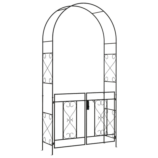 Metal Garden Arch with Double Gate, Garden Arbor Climbing Plants