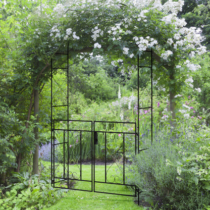 Metal Garden Arch with Double Gate, Garden Arbor Climbing Plants