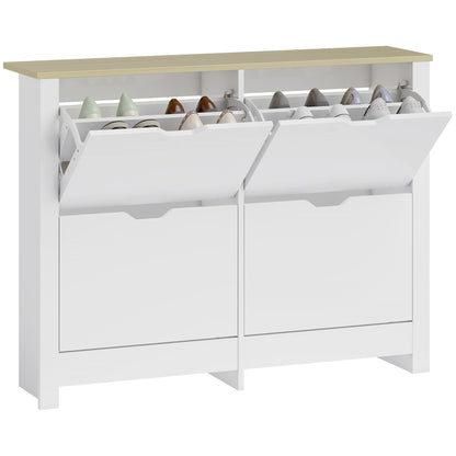 16-Shoe Storage Cabinet 4 Shelves 4 Drawers Tabletop White