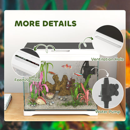 17L Fish Tank, Glass Aquarium with Filter System, LED Light, Water Pump, Fish Tank Starter Kits for Betta, Goldfish, Shrimps, Cold Water Fish, White