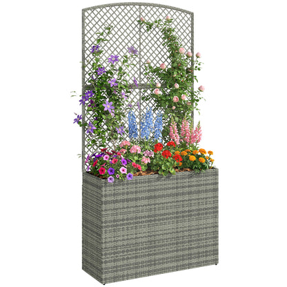 Garden Planter with Trellis, Rattan Raised Beds for Garden with Liner, Freestanding Outdoor Planter Box for Climbing Plants, Herbs, Vegetables, Flowers, 80 x 30 x 163 cm, Dark Grey