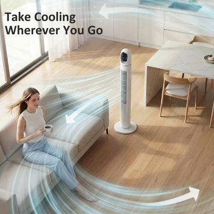 Tower Fan for Bedroom, Standing Floor Fan with 70° Oscillating, White