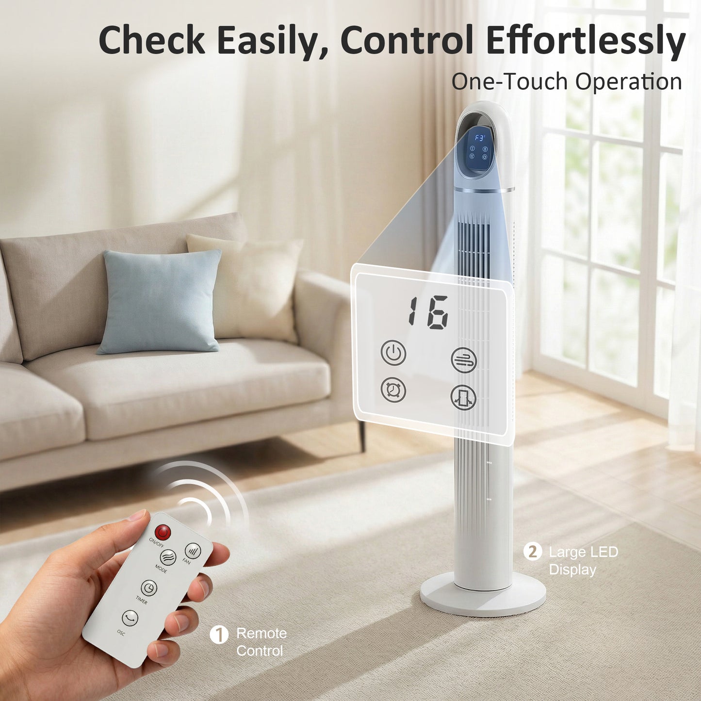 Tower Fan for Bedroom, Standing Floor Fan with 70° Oscillating, White