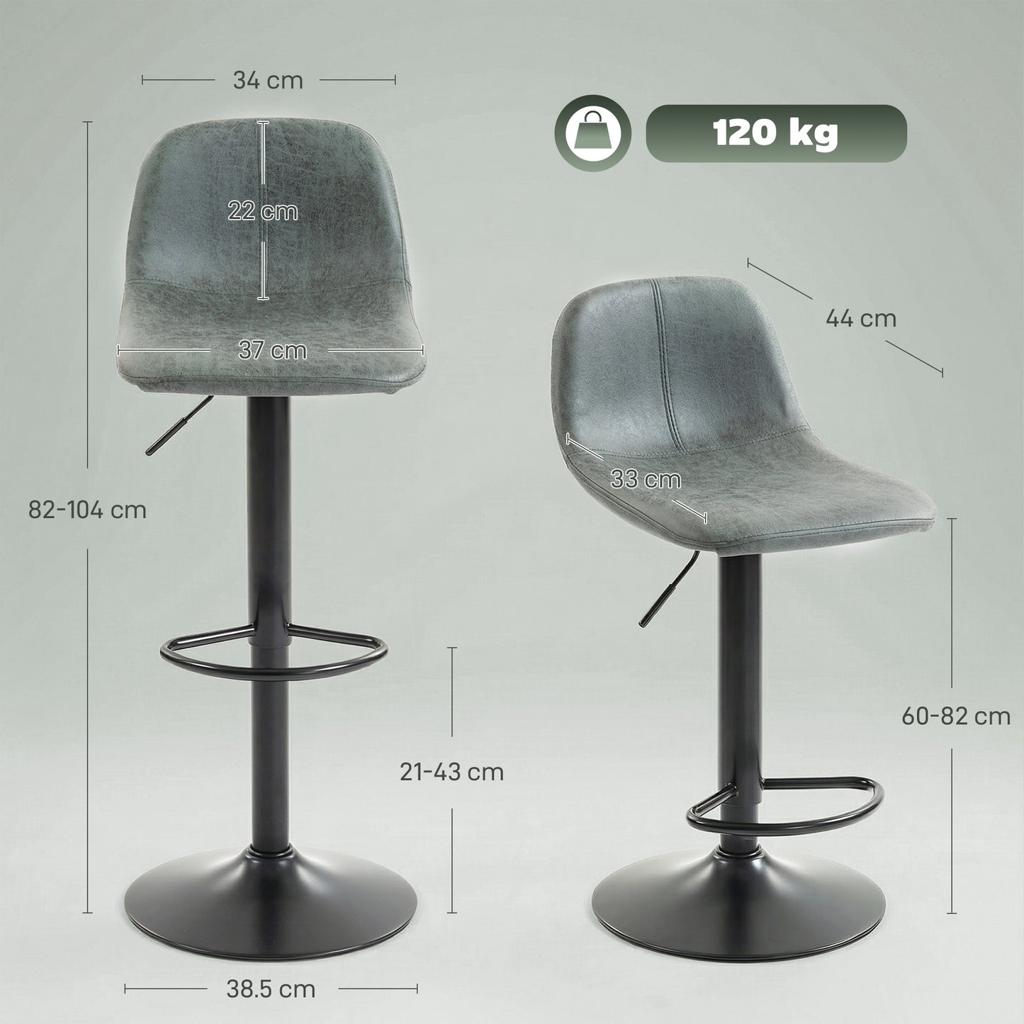 Bar Stools Set of 2, Modern Swivel Barstools for Dining Room, Green