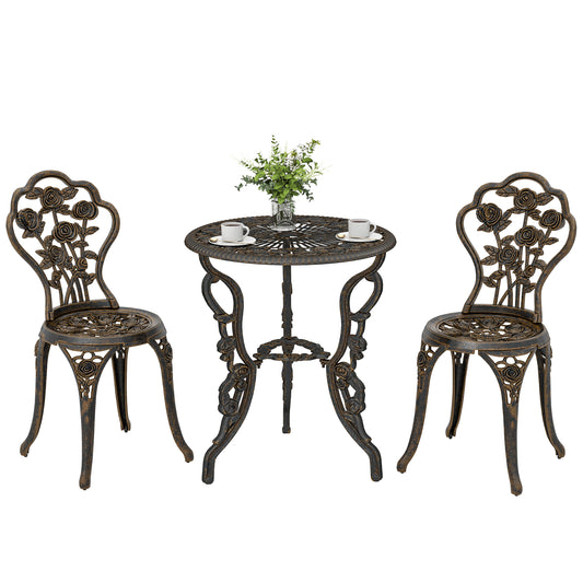 Outdoor Bistro Set with Umbrella Hole Rose Design Metallic