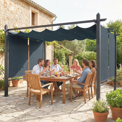 Garden Pergola with Retractable Roof Canopy, Dark Grey