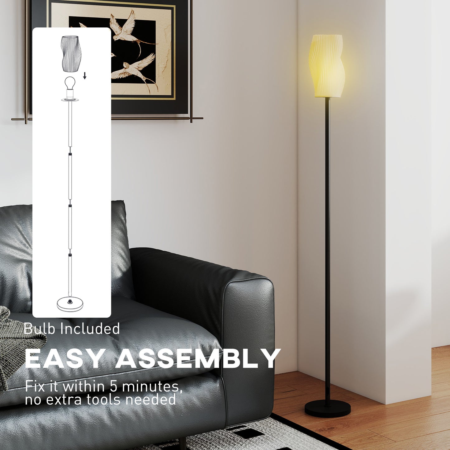 3D Printed Standing Lamp with Shade, 3 Colour Temperature, White