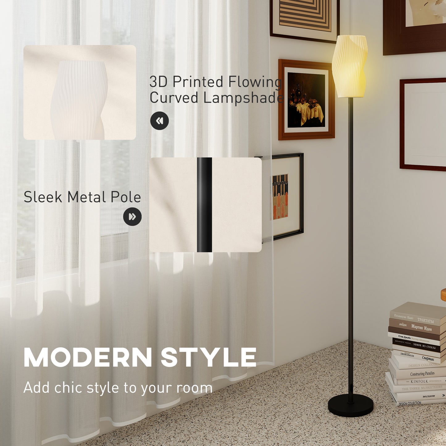 3D Printed Standing Lamp with Shade, 3 Colour Temperature, White