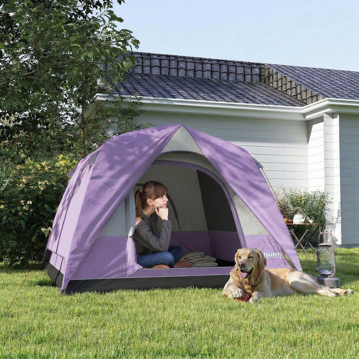 3-4 Person Camping Tent, Waterproof Tent, Purple
