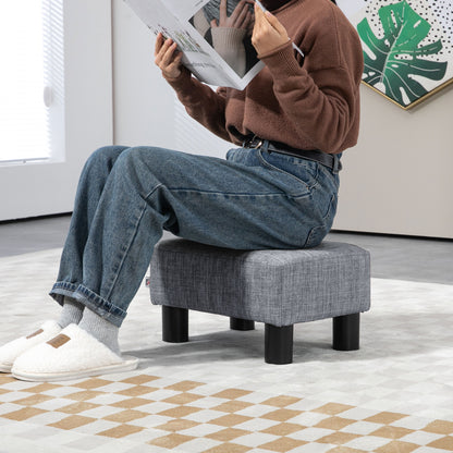 Linen Fabric Footstool Ottoman Cube with 4 Plastic Legs