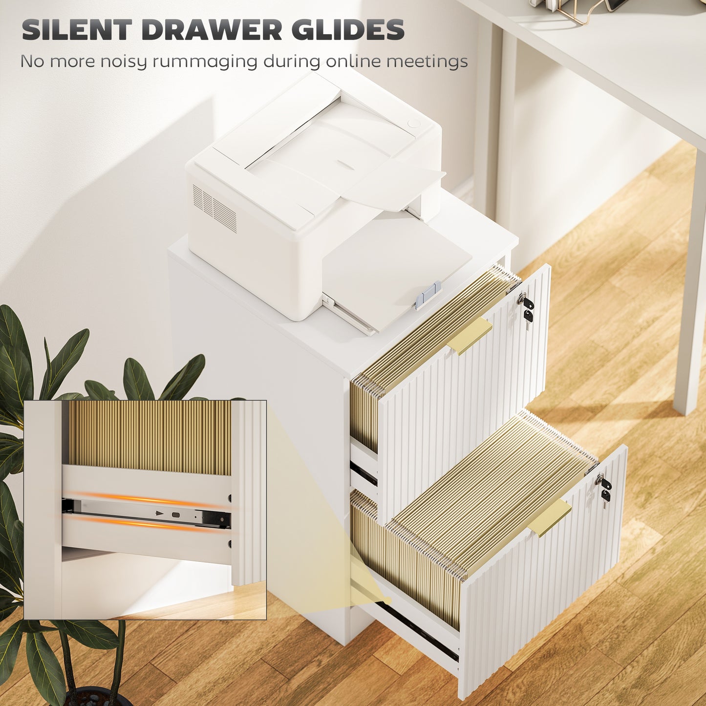 Filing Cabinet, File Cabinet with 2 Lockable Drawers and Hanging Rails